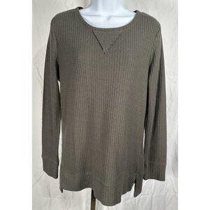 GreenTea Women’s Waffle Knit Thermal Sweater Green Size Small Long Sleeve